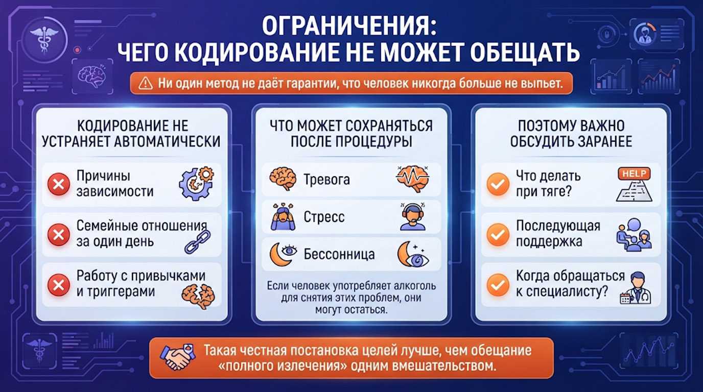 Инфографика: Ограничения кодирования от алкогольной зависимости
